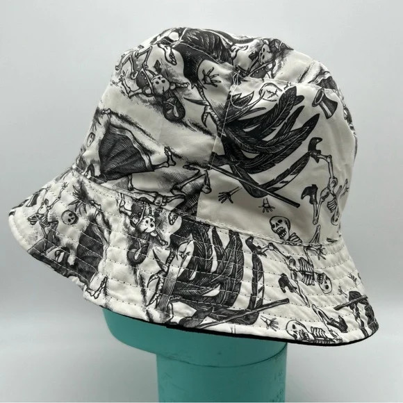 Espolon Tequila Reversible Black Bucket Hat Skeletons Graphic All Over Print - Picture 10 of 15